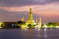 Wat Arun Temple and Chao Phraya River With sunset evening light in Bangkok Thailand Royalty Free Stock Photo