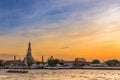 Wat Arun temple by Cho Praya River in sunset, Bangkok, THailand