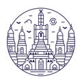 Wat Arun Temple Of Dawn Bangkok Line Circle Icon