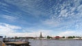 Wat Arun Temple of Dawn in Panoramic View Bangkok Thailand Royalty Free Stock Photo