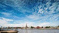 Wat Arun Temple of Dawn in Panoramic View Bangkok Thailand Royalty Free Stock Photo