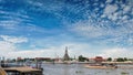 Wat Arun Temple of Dawn in Panoramic View Bangkok Thailand Royalty Free Stock Photo