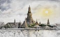 Wat Arun Temple at sunset in bangkok Thailand.