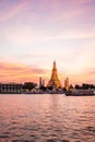 Wat Arun Temple during Sunset at Chao Praya River Bangkok, Thailand. Royalty Free Stock Photo