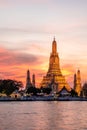 Wat Arun Temple during Sunset at Chao Praya River Bangkok, Thailand. Royalty Free Stock Photo