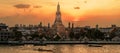 Wat Arun Temple in sunset, Temple of Dawn near Chao Phraya river. Landmark and popular for tourist attraction and Travel Royalty Free Stock Photo