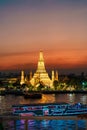 Wat Arun Temple in sunset, Temple of Dawn near Chao Phraya river. Landmark and popular for tourist attraction and Travel Royalty Free Stock Photo