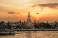 Wat Arun Temple in sunset, Temple of Dawn near Chao Phraya river. Landmark and popular for tourist attraction and Travel Royalty Free Stock Photo