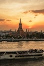 Wat Arun Temple in sunset, Temple of Dawn near Chao Phraya river. Landmark and popular for tourist attraction and Travel Royalty Free Stock Photo