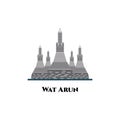 Wat Arun Thailand temple illustration vector. Amazing historical building must-see for anyone passing through Bangkok. Skyline Royalty Free Stock Photo