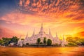 Wat asokaram temple at Twilgiht in Samutprakarn, Thailand