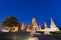 Wat Chaiwatthanaram at twilight in Ayutthaya, Thailand.