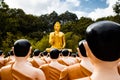 Wat Chak Yai temple, golden buddha and hundreds of monks, in Chanthaburi, Thailand