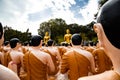 Wat Chak Yai temple, golden buddha and hundreds of monks, in Chanthaburi, Thailand