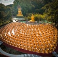 Wat Chak Yai temple, golden buddha and hundreds of monks, in Chanthaburi, Thailand