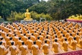 Wat Chak Yai temple, golden buddha and hundreds of monks, in Chanthaburi, Thailand