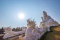 Rimkok district,Chiang Rai Province,Northern Thailand on January 19,2020:Enormous white Guan Yin Statue and beautiful dragon