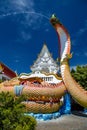 Wat Khao Sung Chaem Fa temple with giant snake and reclining gold buddha, in Kanchanaburi, Thailand