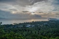 Wat Khao Tam Viewpoint with Lush Tropical Rain Forest and Ocean Royalty Free Stock Photo