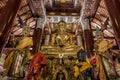 Chiang Mai,Northern Thailand on September15,2019:Golden Buddha staues and beautiful decorations inside viharnassembly hall of