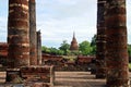 Wat Mahathat or Mahathat Temple in Sukhothai Historical Park in Thailand. Royalty Free Stock Photo