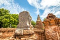 Phra Nakorn Si Ayutthaya,Thailand on May 27,2020:Sema and Chedi Raismall stupa at Wat Maheyong in Ayutthaya Historical Site