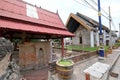 Shelters built to protect the ruins of Wat Phai Lom, an abandoned Buddhist temple in Phetchaburi, Thailand