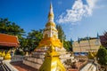 Nong Khai,Northeastern Thailand on December22,2018:White stupa in front of the ordination hall of Wat Pho Chai,Mueang Nong Khai Mu