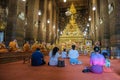 Wat Pho temple in Bangkok Thailand, The reclining buddha temple in Bangkok, Buddhist mons by temple Royalty Free Stock Photo