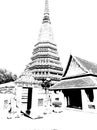 Wat Phra Chetuphon Wat Pho, is located behind the splendid Temple of the Emerald Buddha Illustrations creates an Black and white Royalty Free Stock Photo