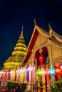 Wat Phra That Haripunchai Woramahawihan during Loy Krathong festival, in Lapmhun, Thailand