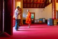 Wat Phra Kaew Chiang Rai Thailand -13 MARCH 2020:People conducting ordination as monks in Thailand are listening to the process of