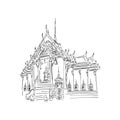 Wat Phra Kaew, holy place and grand palace, Bangkok, Thailand. Hand drawn sketch in vector illustration.