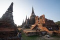 Ayutthaya, Thailand - January 1, 2018: Wat Phra Si Sanphet three pagoda - Many people taking photo . Archaeological site .