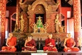 Buddha Image And Monk In Wat Phra Singh, Chiang Mai, Thailand