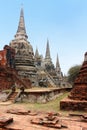 Beautiful Wat Phra Sri Sanphet, ruins of the ancient royal temple of the capital, Ayutthaya, Thailand. Royalty Free Stock Photo