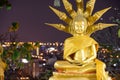 Wat Phra Yai Temple Buddha Statue Close-up with Pattaya city in Royalty Free Stock Photo