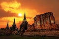 Wat Phrasisanpetch temple at sunset in Ayutthaya Historical Park