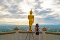 Wat Phrathat Khao Noi with Sunrise and the mist. This temple is the best location  view of Nan province, Thailand. Royalty Free Stock Photo