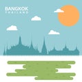 Wat Prakaew Temple, Bangkok, Thailand, travel silhouette vector