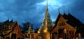 Wat Prasing Temple Complex on a Rainy Evening in Chiang Mai, Thailand