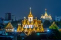 Wat Ratchanadda and Wat Saket that are decorated with colorful lights during the night Royalty Free Stock Photo