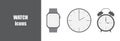 Set of watch icons. Handwatch, wall watch, alarm Royalty Free Stock Photo