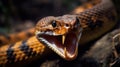 A snake strikes its prey fangs bared and venomous created with Generative AI