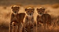 A family of playful cheetah cubs their spots still developing chase each other in a playful game of created with Generative AI