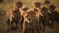 A family of playful cheetah cubs their spots still developing chase each other in a playful game of created with Generative AI