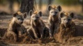 A family of hyenas playing in the dirt created with Generative AI