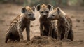 A family of hyenas playing in the dirt created with Generative AI