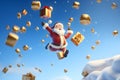 Joyful Santa Claus Leaps with a Happy Face.GenerativeAI.