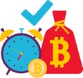 A watch and a bitcoin gold coin. A vector associated with cryptocurrency.